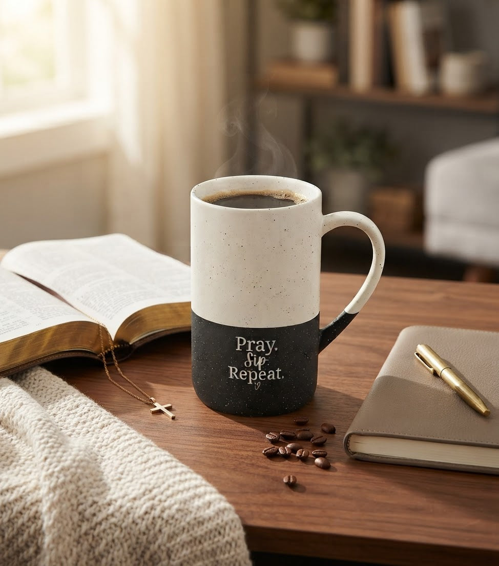 Pray. Sip. Repeat. Speckled Ceramic Mug — 13oz