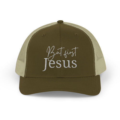 But First, Jesus Trucker Cap—Harvest Hues Collection