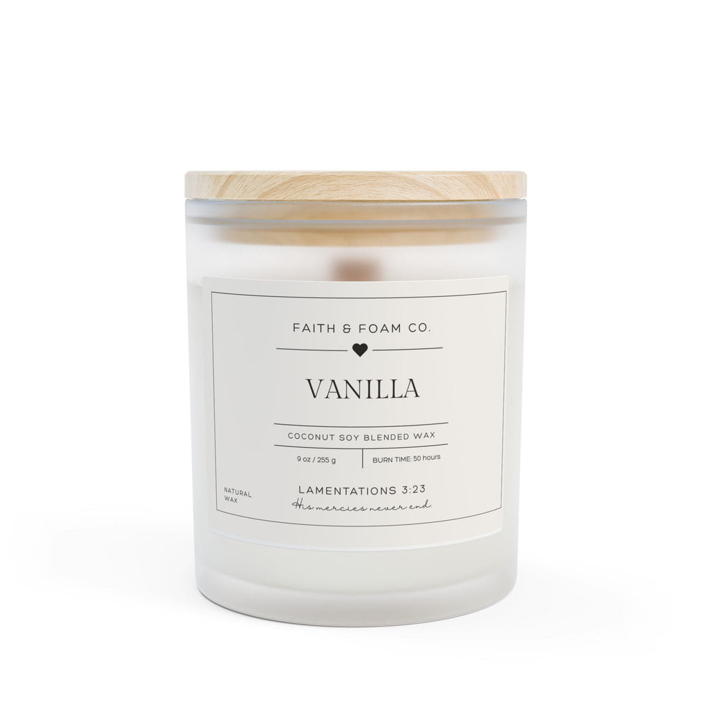 New Mercies Frosted Glass Candle — 11 oz Soy Scented Candle with Wooden Lid